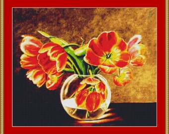 Orange Tulips Cross Stitch Pattern