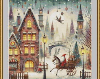 Kerststad 2 kruissteekpatroon - digitale download, pdf-bestanden, feestelijke stad, kerstversieringen
