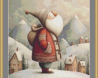 Santa In Snow 1 Cross Stitch Pattern - Christmas, Digital Download, PDF Files,Father Christmas