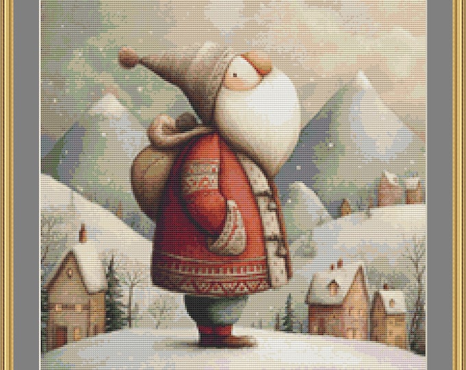 Featured listing image: Santa In Snow 1 Cross Stitch Pattern - Christmas, Digital Download, PDF Files,Father Christmas