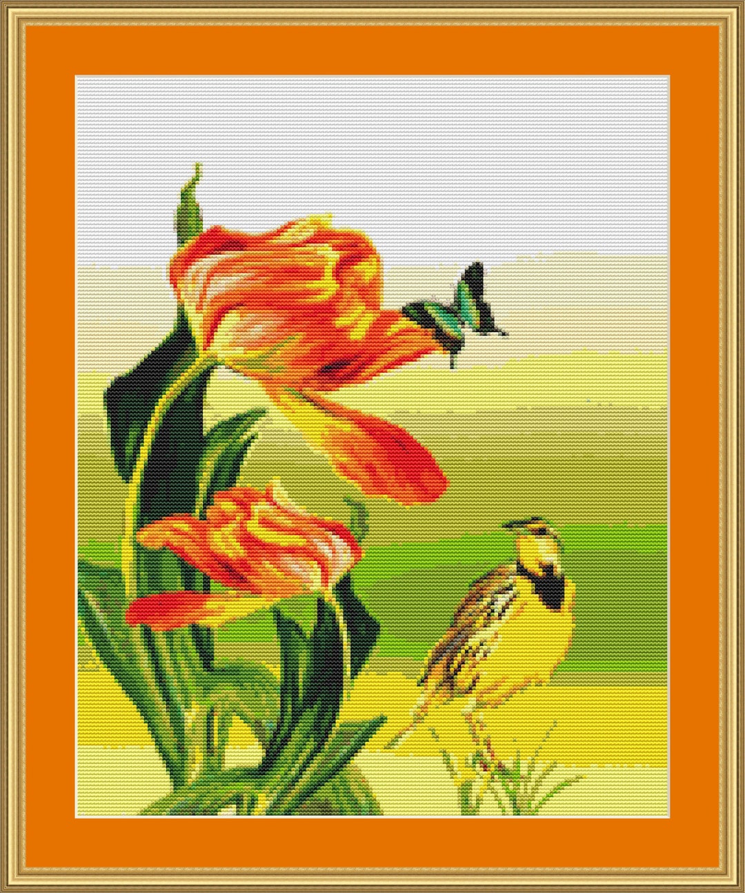 Bird, Butterfly and Flowers Cross Stitch Pattern - Etsy