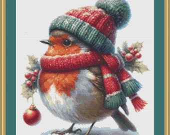 Christmas Robin Cross Stitch Pattern - Bird, Digital Download