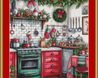 Christmas Kitchen 3 Cross Stitch Pattern: Old Fashioned Kitchen (Digital Download)