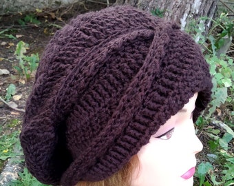 Brown Moebius crochet woman hat. Double face hat. Free shipping with traking and discounted price!