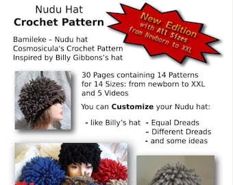 Video Tutorial PDF Crochet Pattern for my Hat, Inspired Nudu hat, or Bumileke, of Billy Gibbons of ZZ TOP. English Version