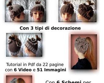 Versione in italiano Tutorial Pattern Uncinetto 22 pagine con 6 video per tutte le taglie x cappello con buco per coda Download instantaneo