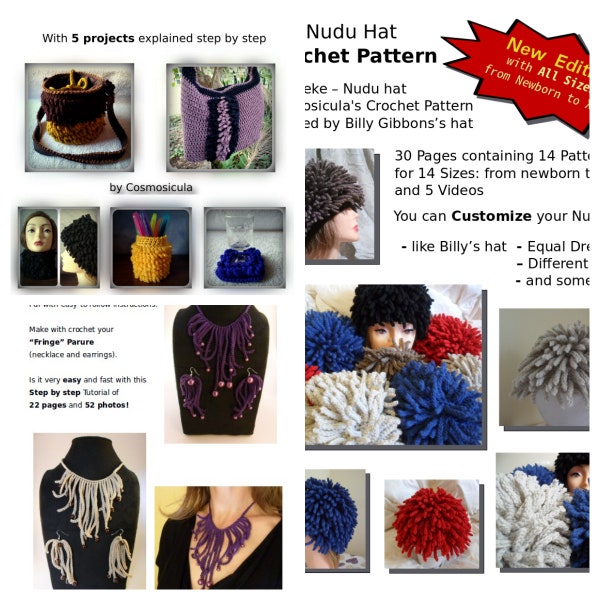 Crochet Tutorials Offer: Buy the Nudu hat Video Tutorial and the Dreads Video Tutorial and get the Fringe Tutorial for free. English Version