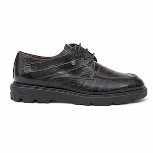 Men's Genuine Leather Derby Shoes, Croc-Embossed, Chunky Sole, Smart Casual