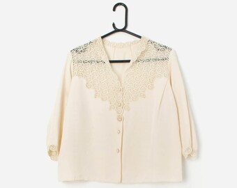 Vintage 1930s style cream lace blouse – Medium / Large