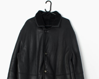 Vintage black leather sheepskin jacket, circa 1980 - Large