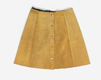 Vintage 1960s tan suede mini skirt with poppers - XS / Small