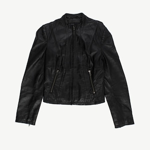 Blouson en cuir noir ajusté pour femme, veste motard café racer vintage - TP/S
