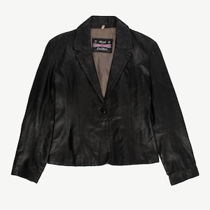 Veste en cuir noir souple, blazer vintage pour femmes, rétro Y2K des années 90 - Medium