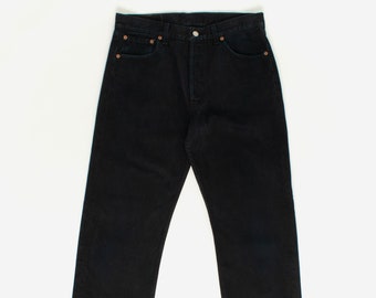 Vintage Levis 501 jeans 32 x 35 black dark wash UK made 90s