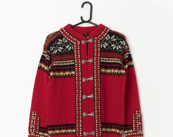 Vintage Norwegian wool cardigan in red, unisex - Small / Medium