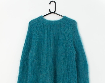 Vintage teal handknitted jumper - Medium / Large