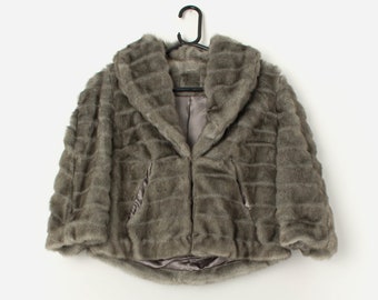 Vintage faux fur cropped coat in silver - Small
