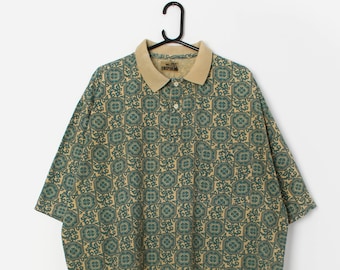 90er Vintage gemustertes Poloshirt – 3XL