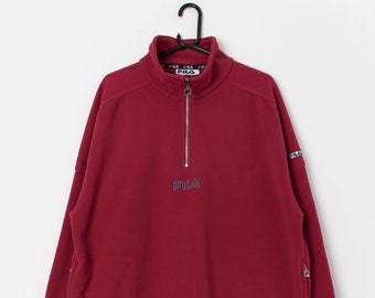 polaire Fila vintage des années 90, quart de fermeture éclair rouge - XL