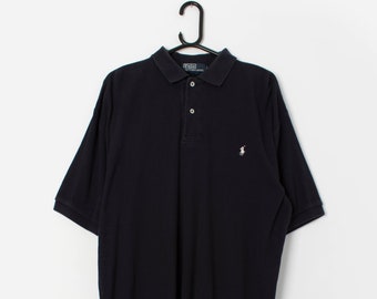 Vintage Ralph Lauren ribbed cotton navy polo shirt - Large / XL