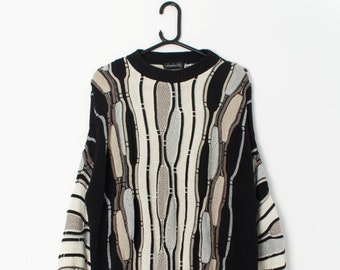 pull vintage style coogi noir et blanc - Grand