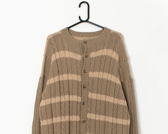 Vintage cable knit brown striped cardigan - Medium / Large