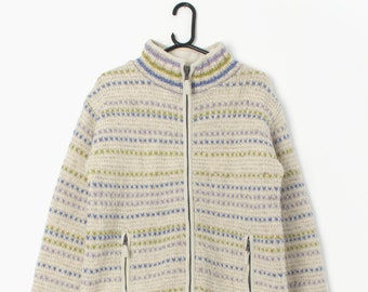 Vintage Y2K Pachamama knitted jacket with fleece lining, soft, warm and cosy womens cardigan - Medium