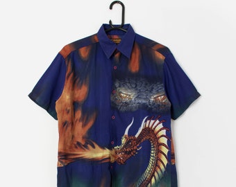 Y2K vintage Kickflip skate shirt with fiery dragon print - Small
