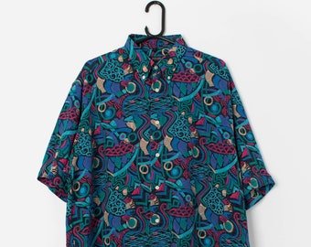 Vintage raving shirt in blue and pink - XL