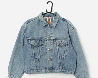 Rare vintage 80s cropped Levis denim jacket, stonewash pale blue - Medium / Large