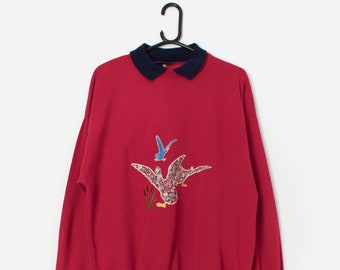 Vintage deadstock collared sweatshirt with geese - Large