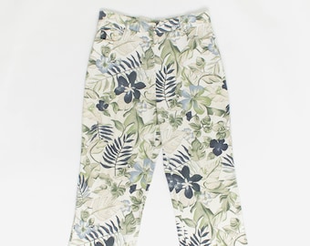 pantalon capri recadré vintage 30 x 24,5 imprimé floral vert