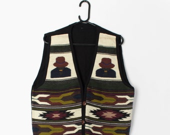 Vintage waistcoat with Aztec pattern authentic South American - Medium / Large
