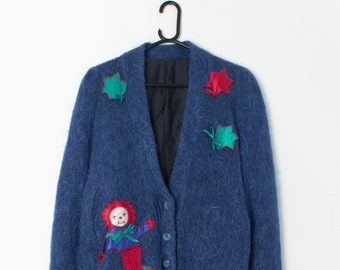 Vintage Jack in the box mohair cardigan in electric blue - Medium / Large