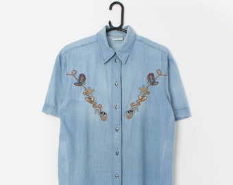 Vintage women's denim western themed shirt by Betty Barclay - Medium