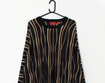 Vintage Coogi style sweater with bold gold stripes - Large / XL