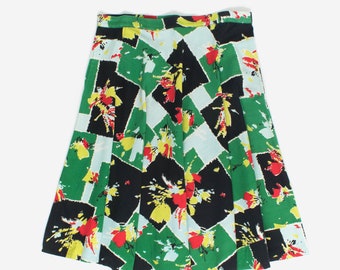 Vintage handmade A-line skirt with abstract floral pattern - Large