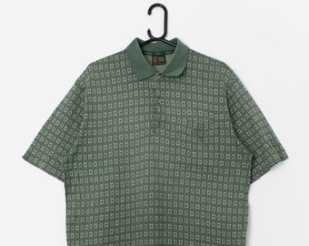 Vintage poloshirt met patroon in bosgroen - Large