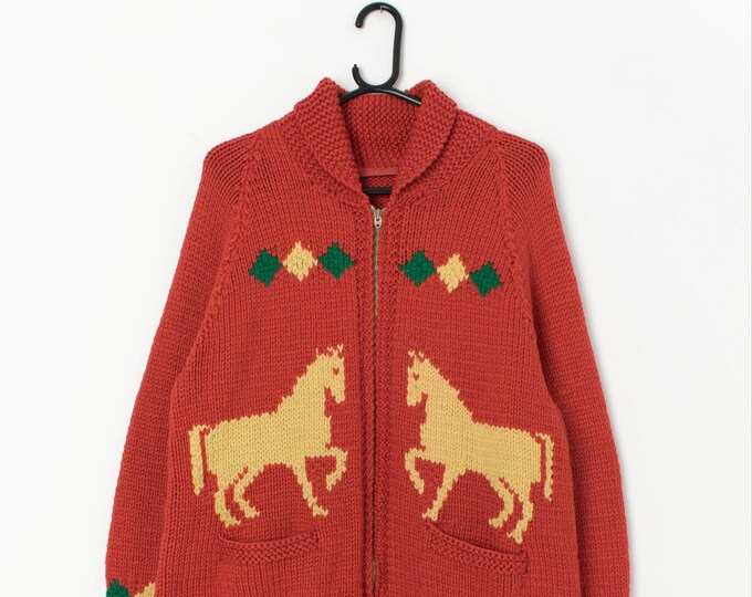 Vintage Cowichan Horse Cardigan in Orange Medium / Large Etsy