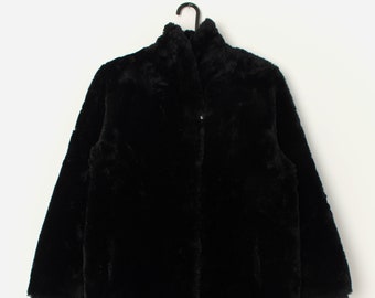 Vintage black faux fur jacket - Medium