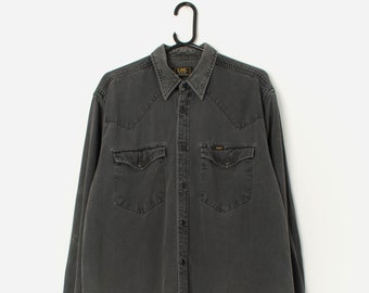 Vintage Lee denim shirt in charcoal grey -  Medium / Large