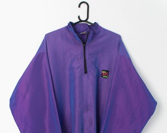 90s vintage windbreaker in metallic purple, oversized pullover jacket - Large / XL