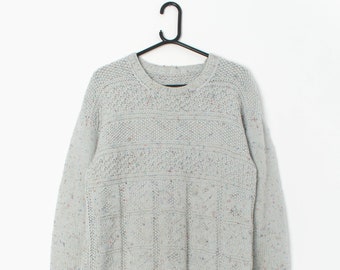 Vintage hand knitted jumper with marl yarn in grey, mens - Medium