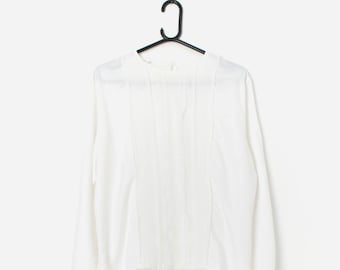 Vintage jaren 70 blouse met ruches aan de voorkant in wit - Large