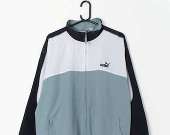 90s vintage Puma track jacket in blue, white and navy - Large