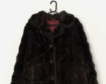 Vintage faux fur jacket in dark brown - Medium