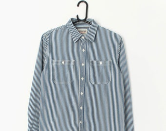 Vintage blue and white striped long sleeve shirt - Small