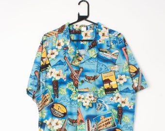 Vintage Palmwave Hawaiian shirt featuring vibrant sightseeing postcards and motifs - Large / XL
