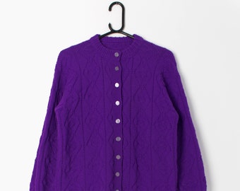 Vintage purple cardigan hand knitted - Medium