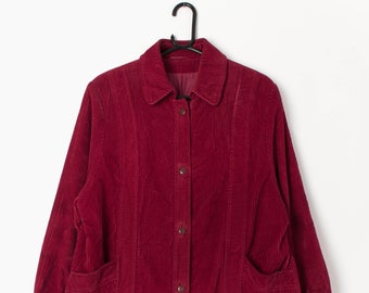 Vintage red cord shirt jacket shacket with jumbo cord velvet - Large